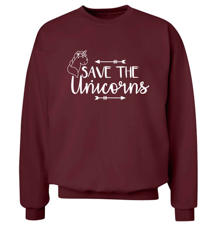 Save the unicorns Adult's unisex maroon Sweater 2XL