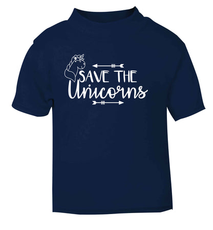 Save the unicorns navy Baby Toddler Tshirt 2 Years