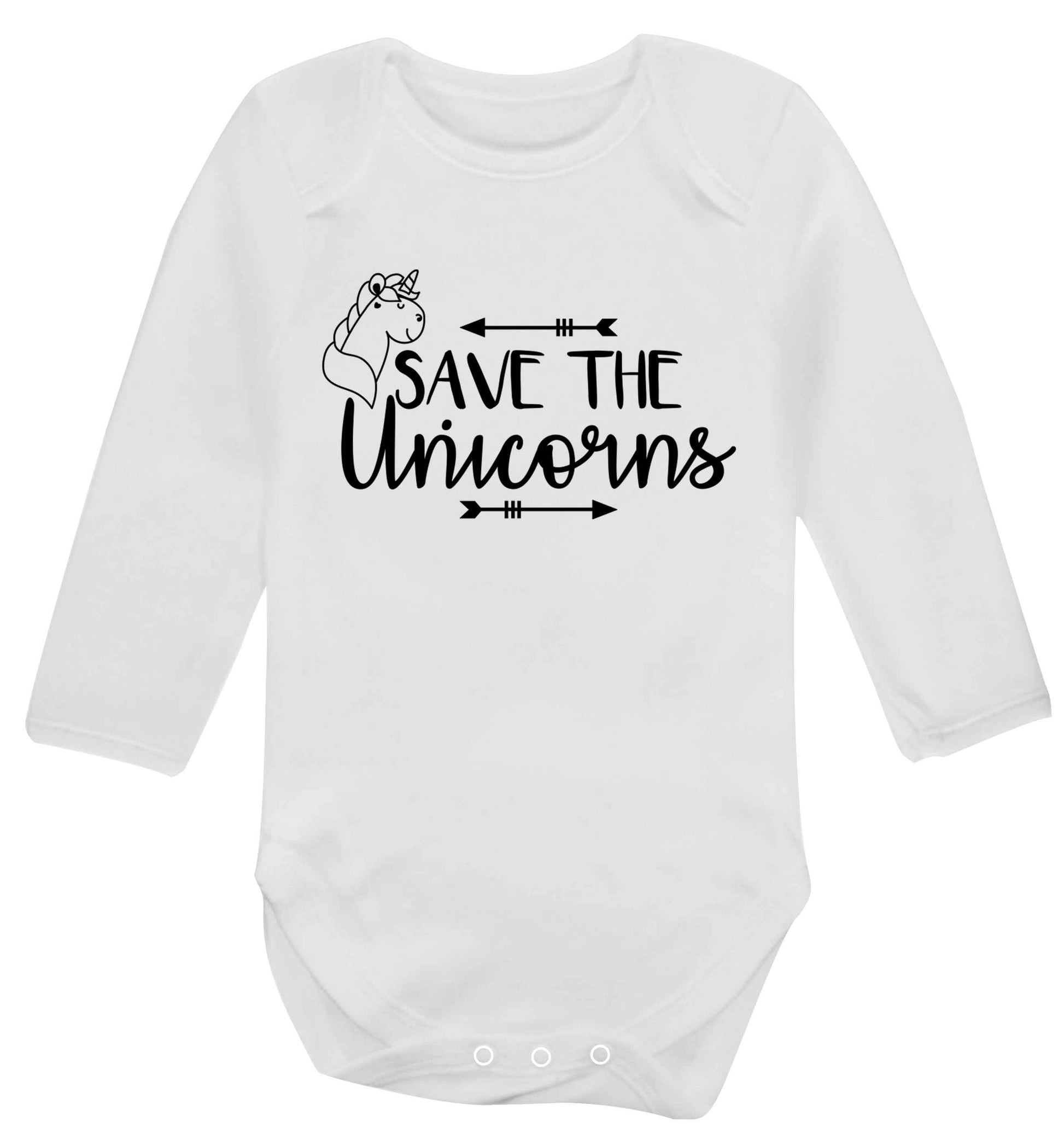Save the unicorns Baby Vest long sleeved white 6-12 months