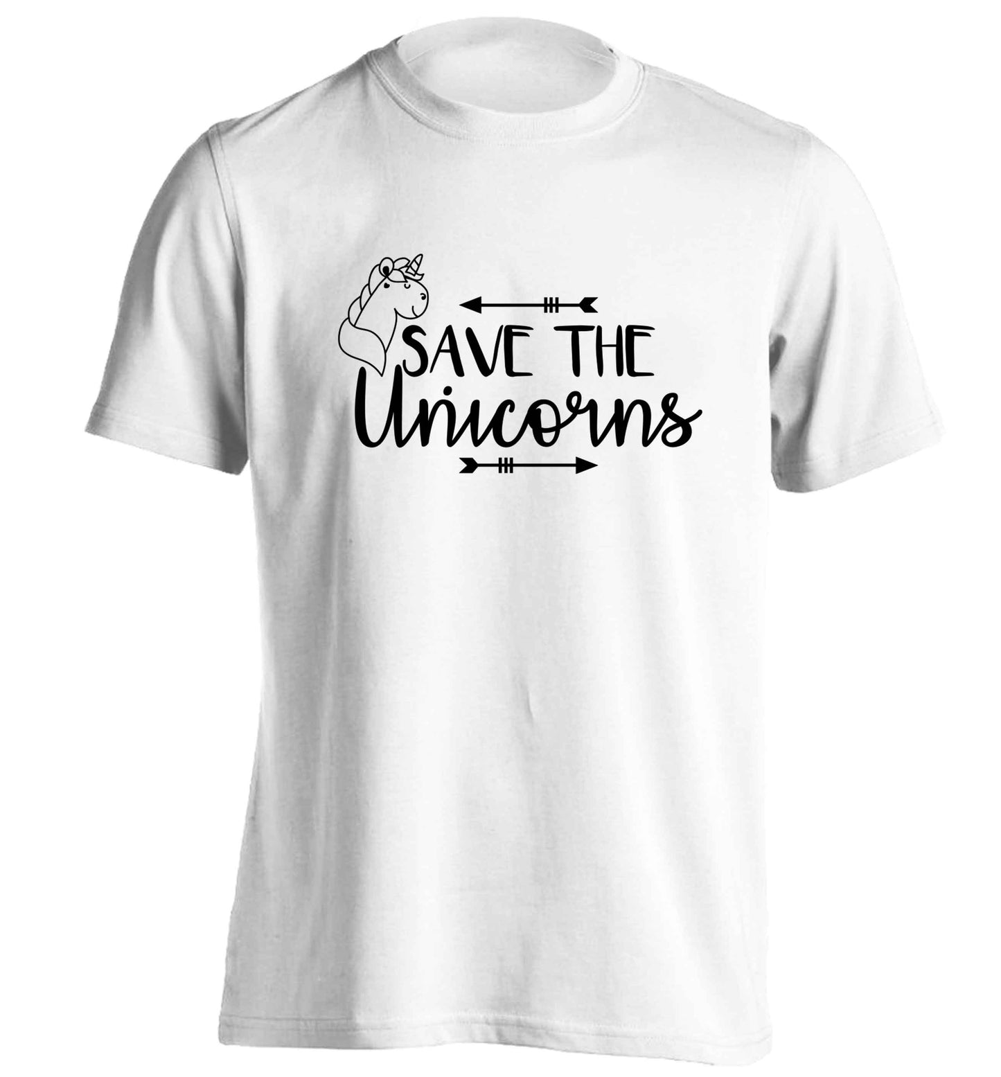 Save the unicorns adults unisex white Tshirt 2XL