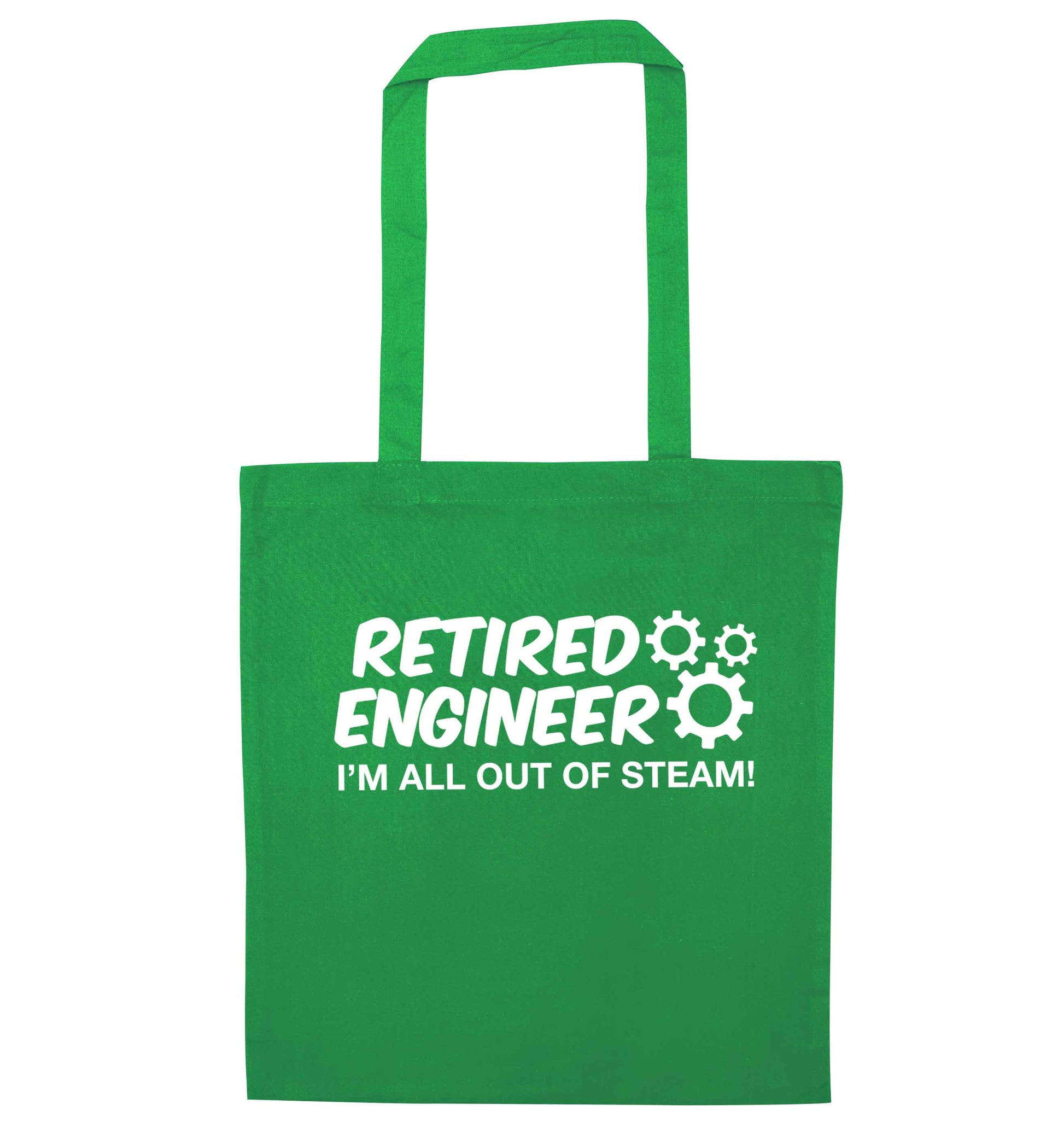 Retired engineer I'm all out of steam green tote bag