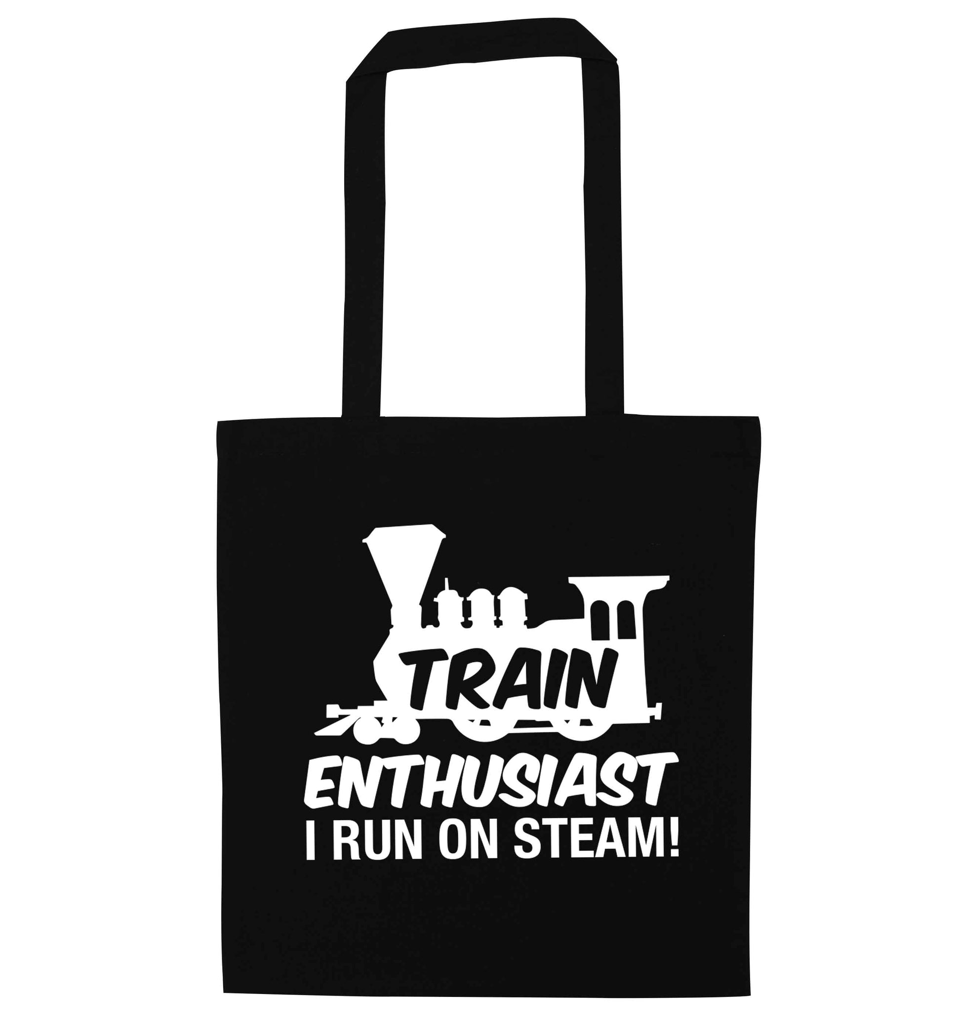 Train enthusiast I run on steam black tote bag