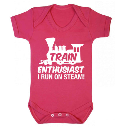 Train enthusiast I run on steam Baby Vest dark pink 18-24 months