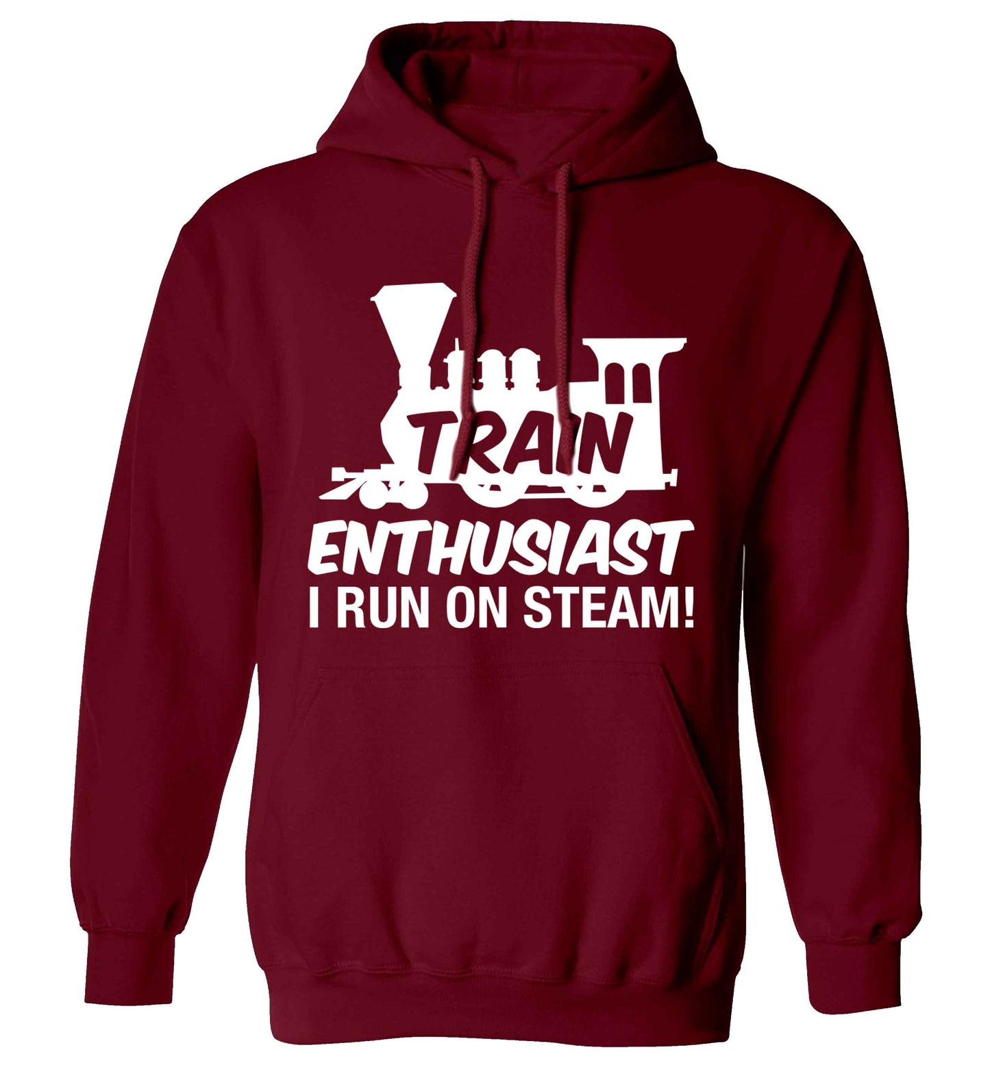 Train enthusiast I run on steam adults unisex maroon hoodie 2XL