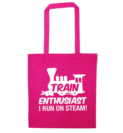 Train enthusiast I run on steam pink tote bag