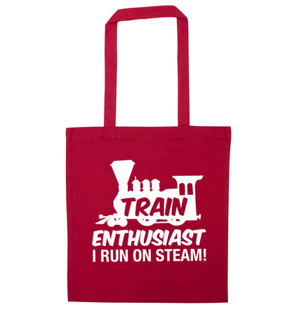 Train enthusiast I run on steam red tote bag