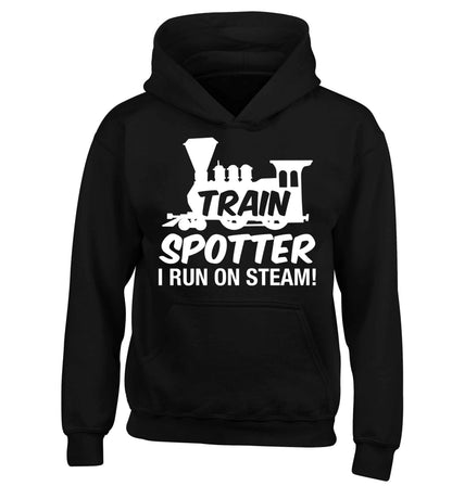 Train spotter I run on steam children's black hoodie 12-13 Years