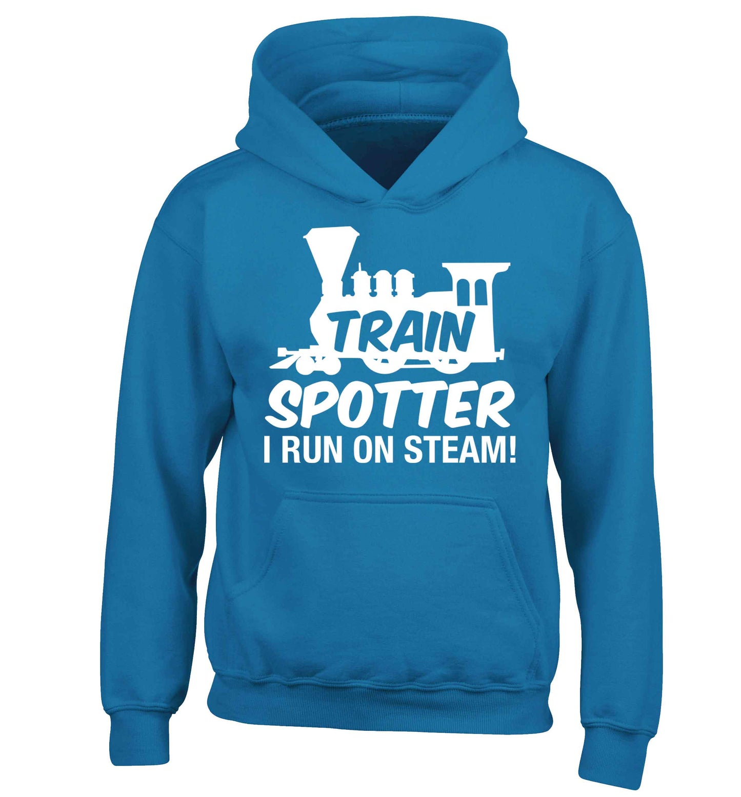 Train spotter I run on steam children's blue hoodie 12-13 Years