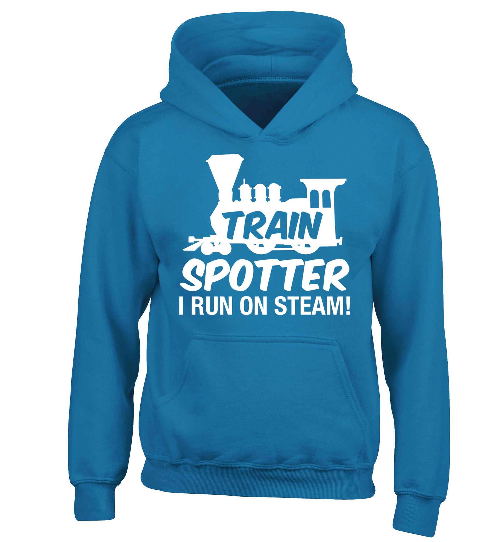 Train spotter I run on steam children's blue hoodie 12-13 Years
