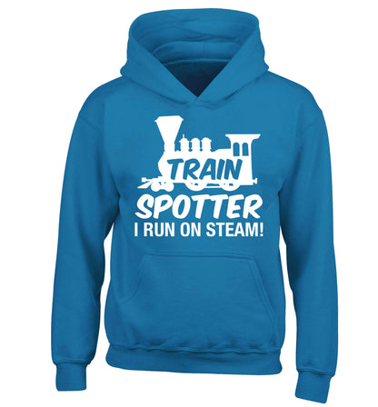 Train spotter I run on steam children's blue hoodie 12-13 Years