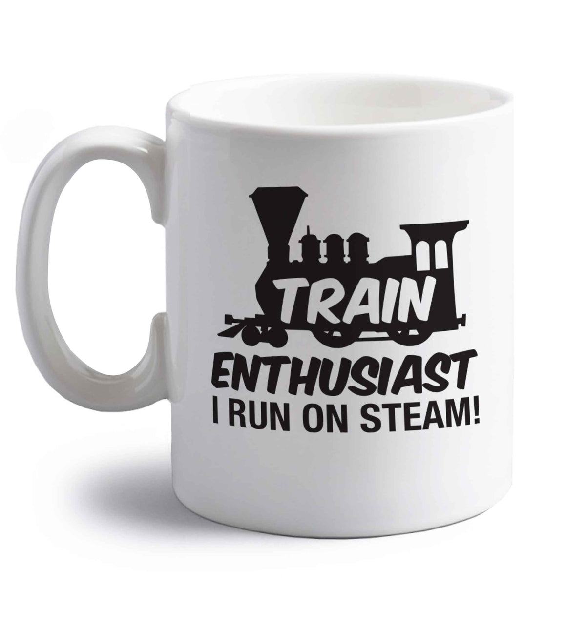 Train spotter I run on steam right handed white ceramic mug 