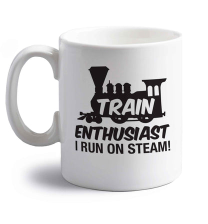 Train spotter I run on steam right handed white ceramic mug 