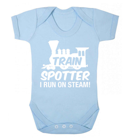 Train spotter I run on steam Baby Vest pale blue 18-24 months