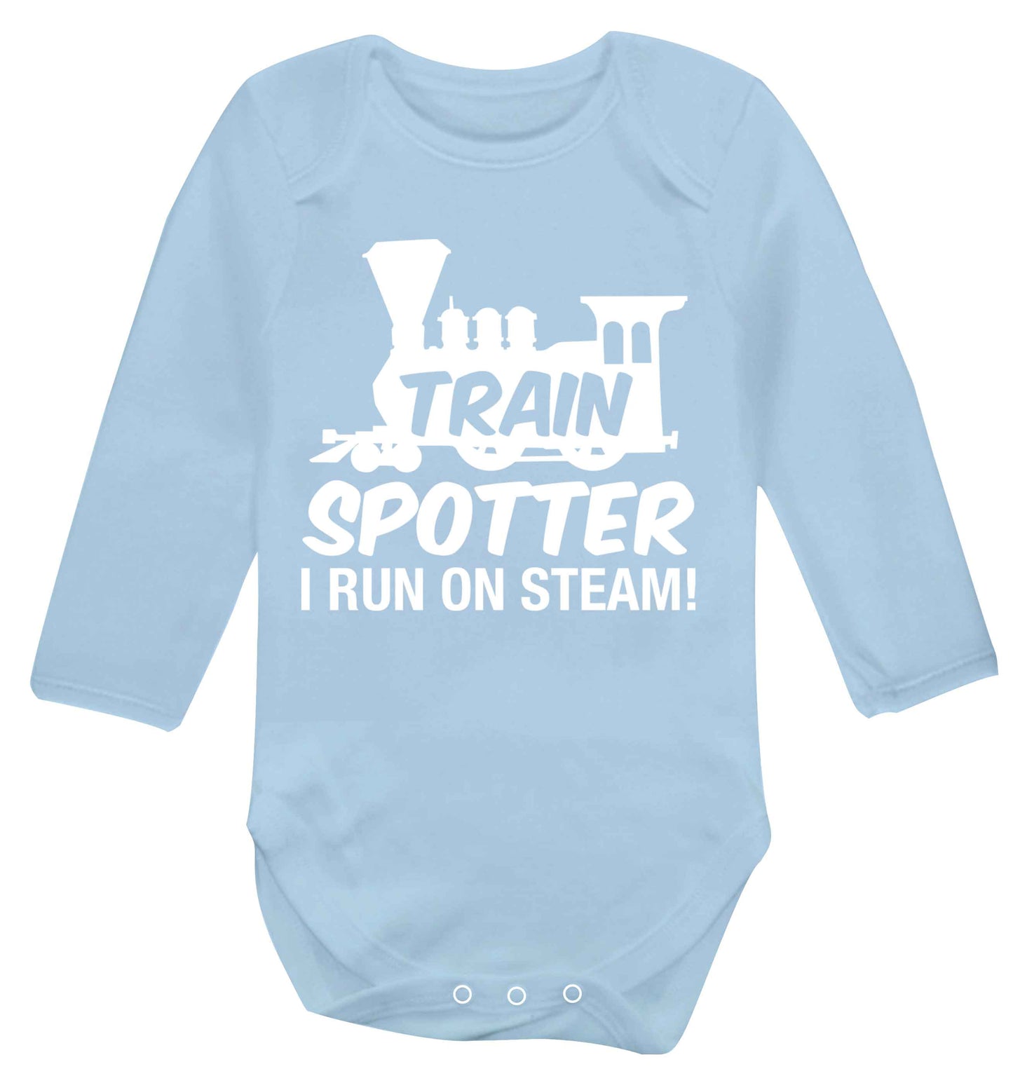 Train spotter I run on steam Baby Vest long sleeved pale blue 6-12 months