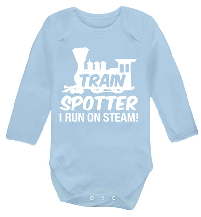 Train spotter I run on steam Baby Vest long sleeved pale blue 6-12 months