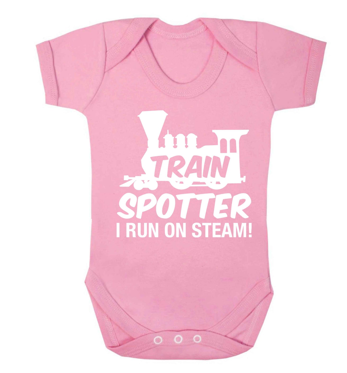 Train spotter I run on steam Baby Vest pale pink 18-24 months
