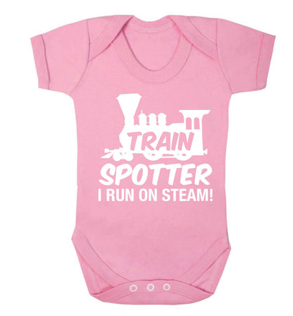 Train spotter I run on steam Baby Vest pale pink 18-24 months