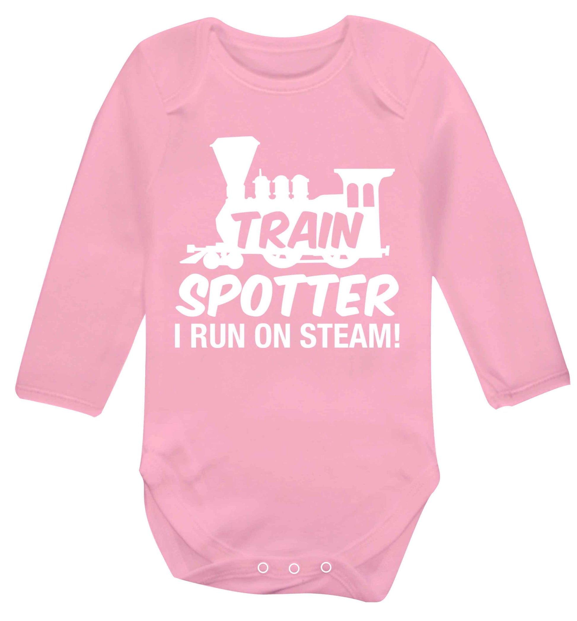 Train spotter I run on steam Baby Vest long sleeved pale pink 6-12 months