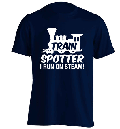 Train spotter I run on steam adults unisex navy Tshirt 2XL