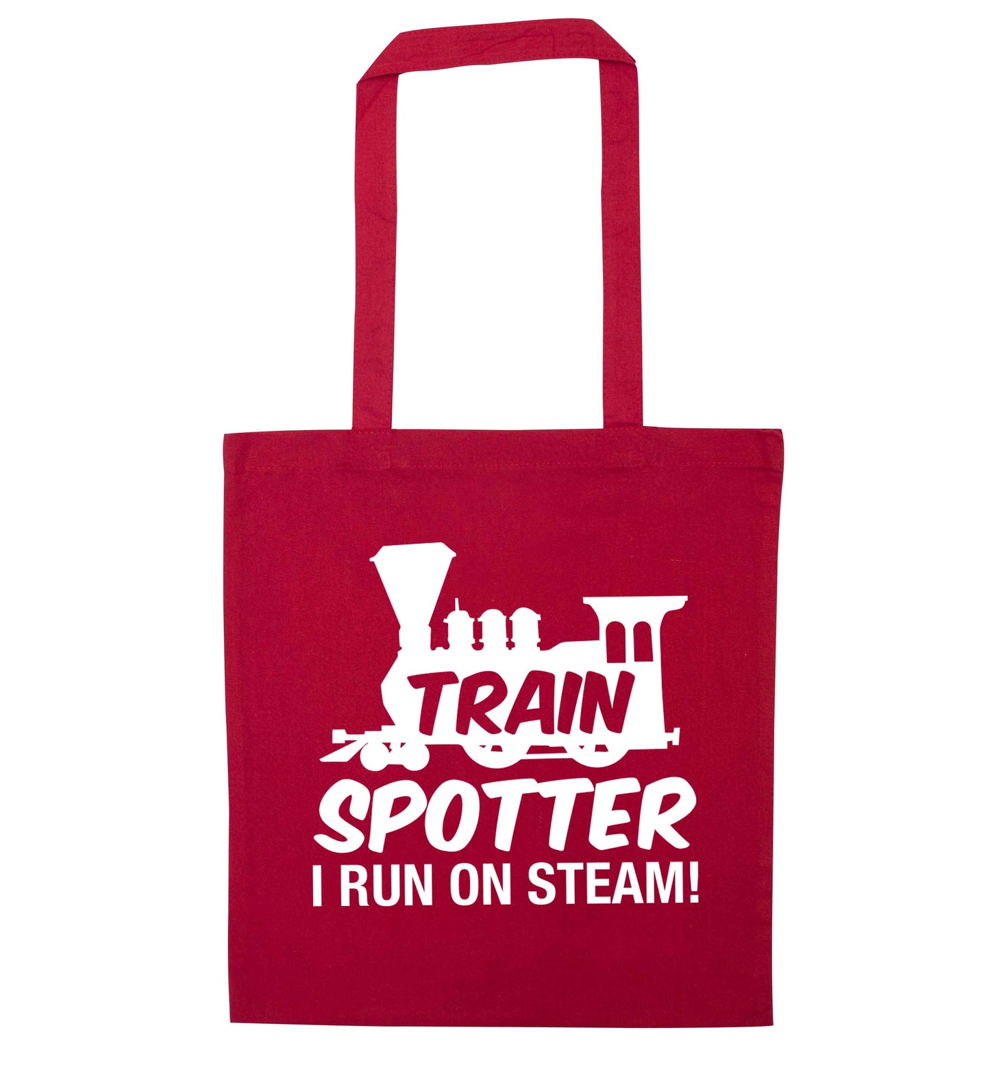 Train spotter I run on steam red tote bag