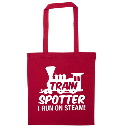 Train spotter I run on steam red tote bag