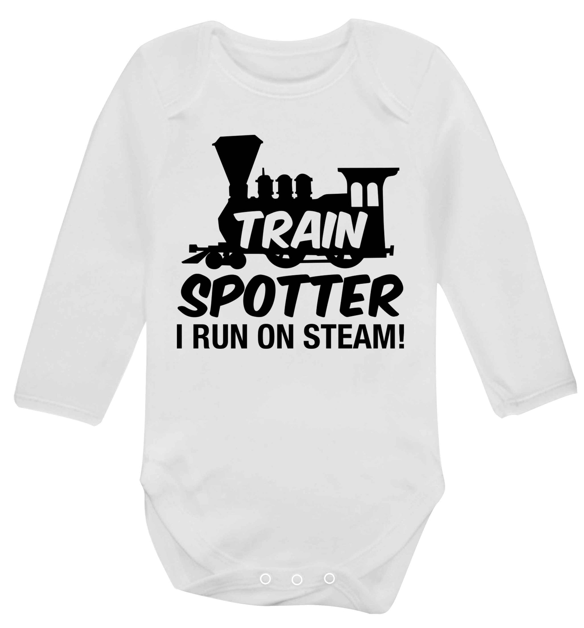 Train spotter I run on steam Baby Vest long sleeved white 6-12 months