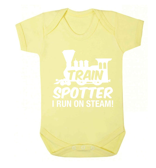Train spotter I run on steam Baby Vest pale yellow 18-24 months