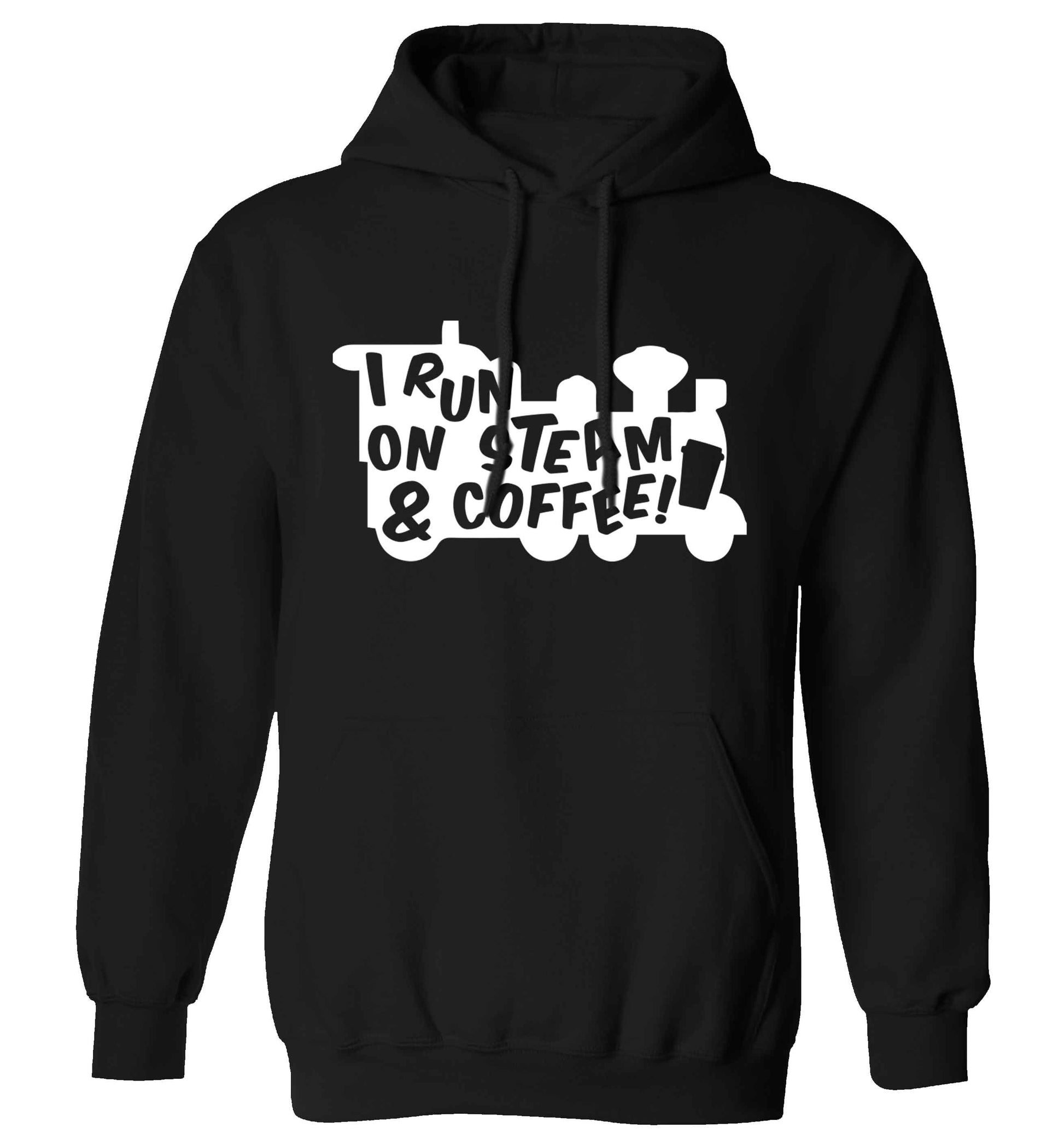I run on steam and coffee adults unisex black hoodie 2XL