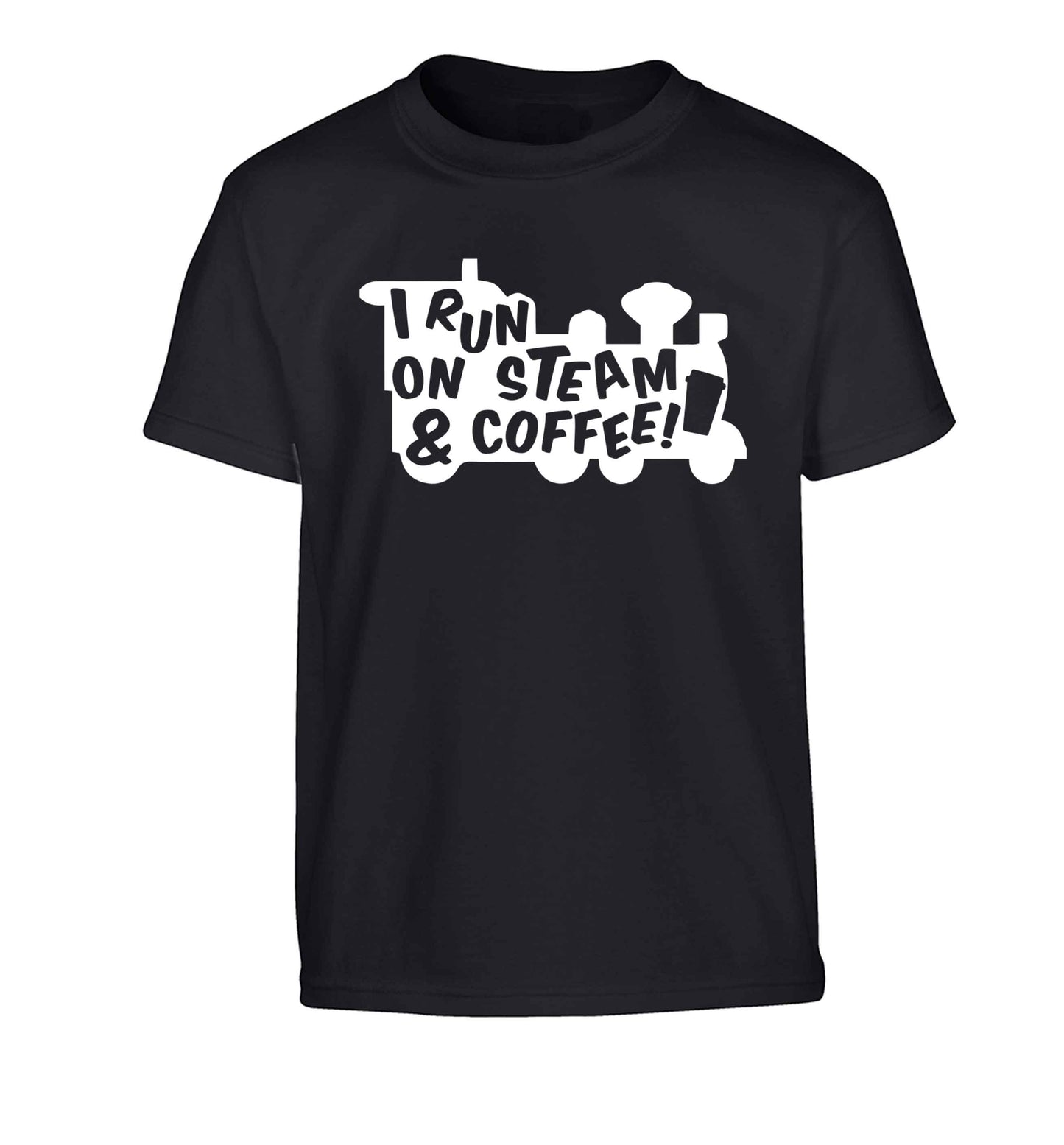 I run on steam and coffee Children's black Tshirt 12-13 Years