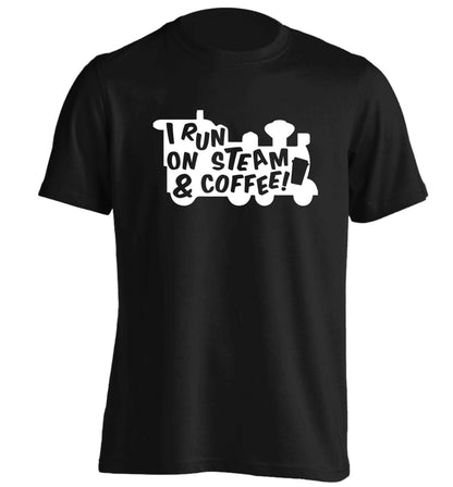 I run on steam and coffee adults unisex black Tshirt 2XL