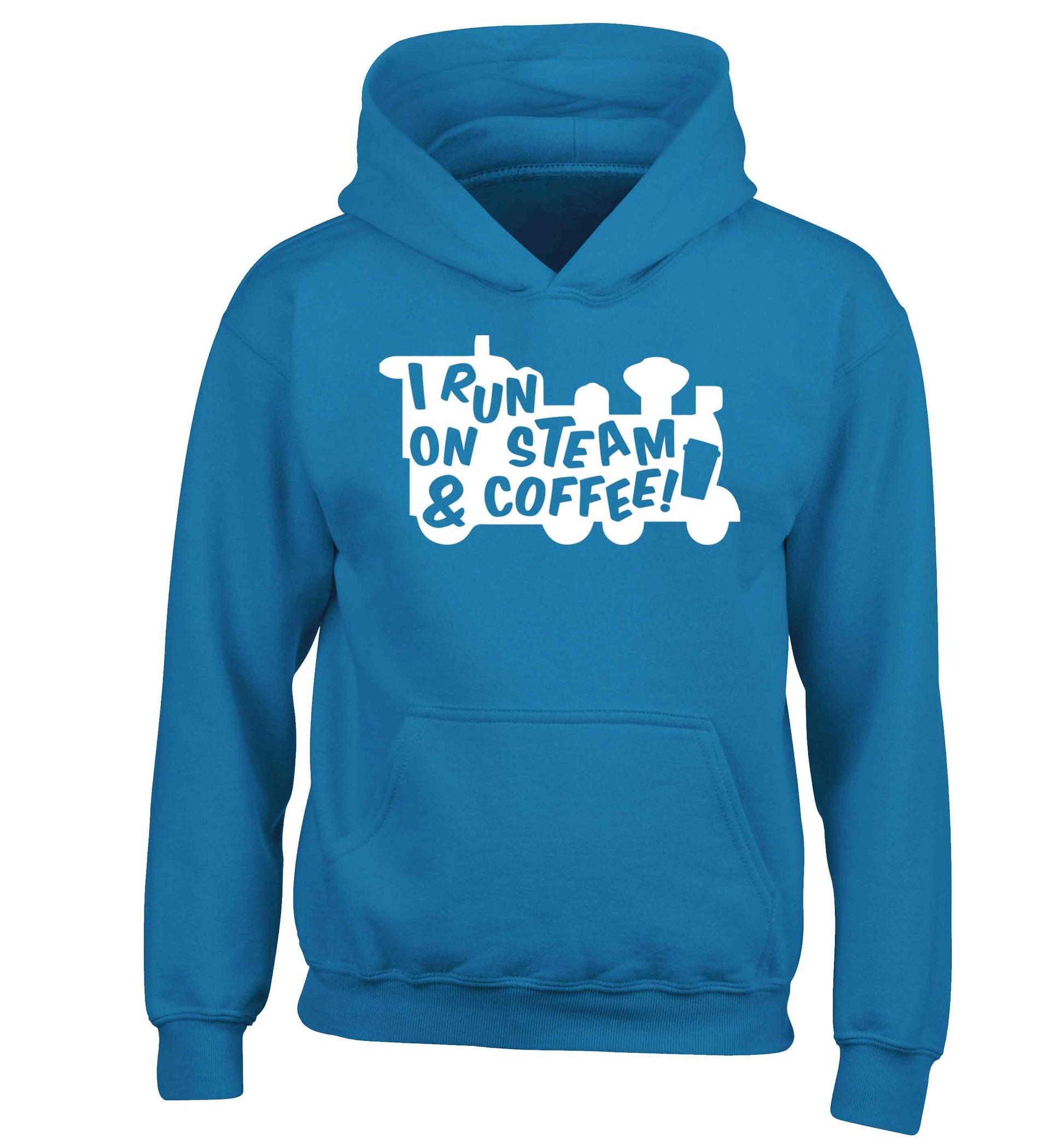 I run on steam and coffee children's blue hoodie 12-13 Years