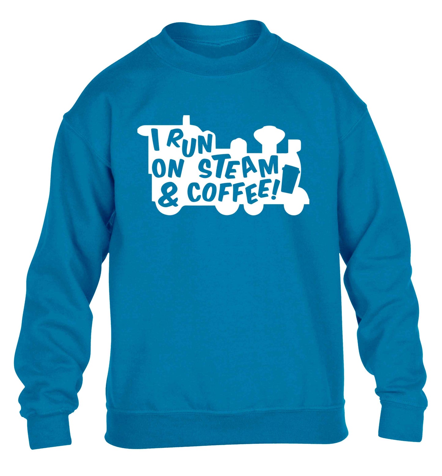 I run on steam and coffee children's blue sweater 12-13 Years