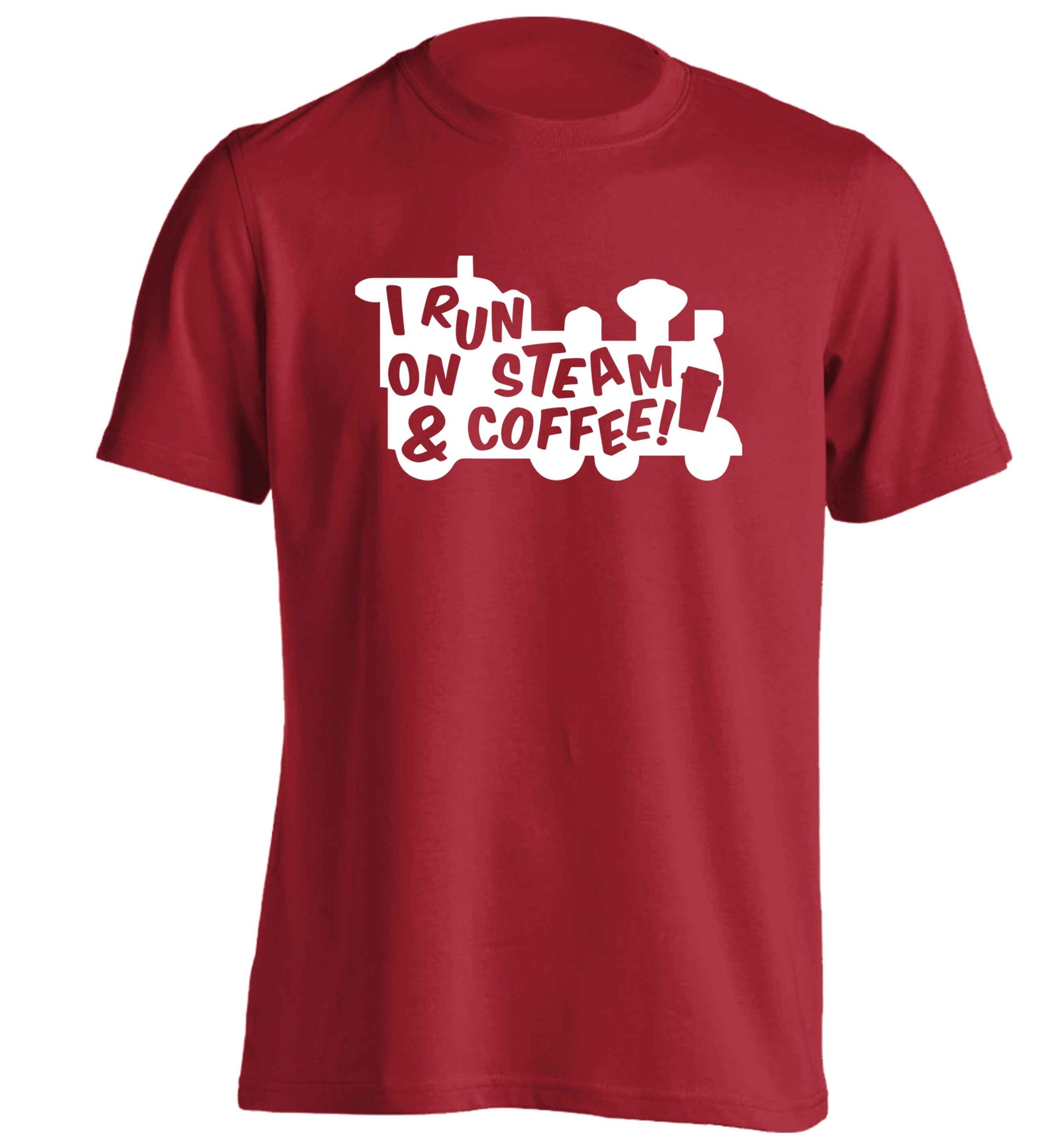 I run on steam and coffee adults unisex red Tshirt 2XL