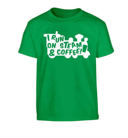 I run on steam and coffee Children's green Tshirt 12-13 Years