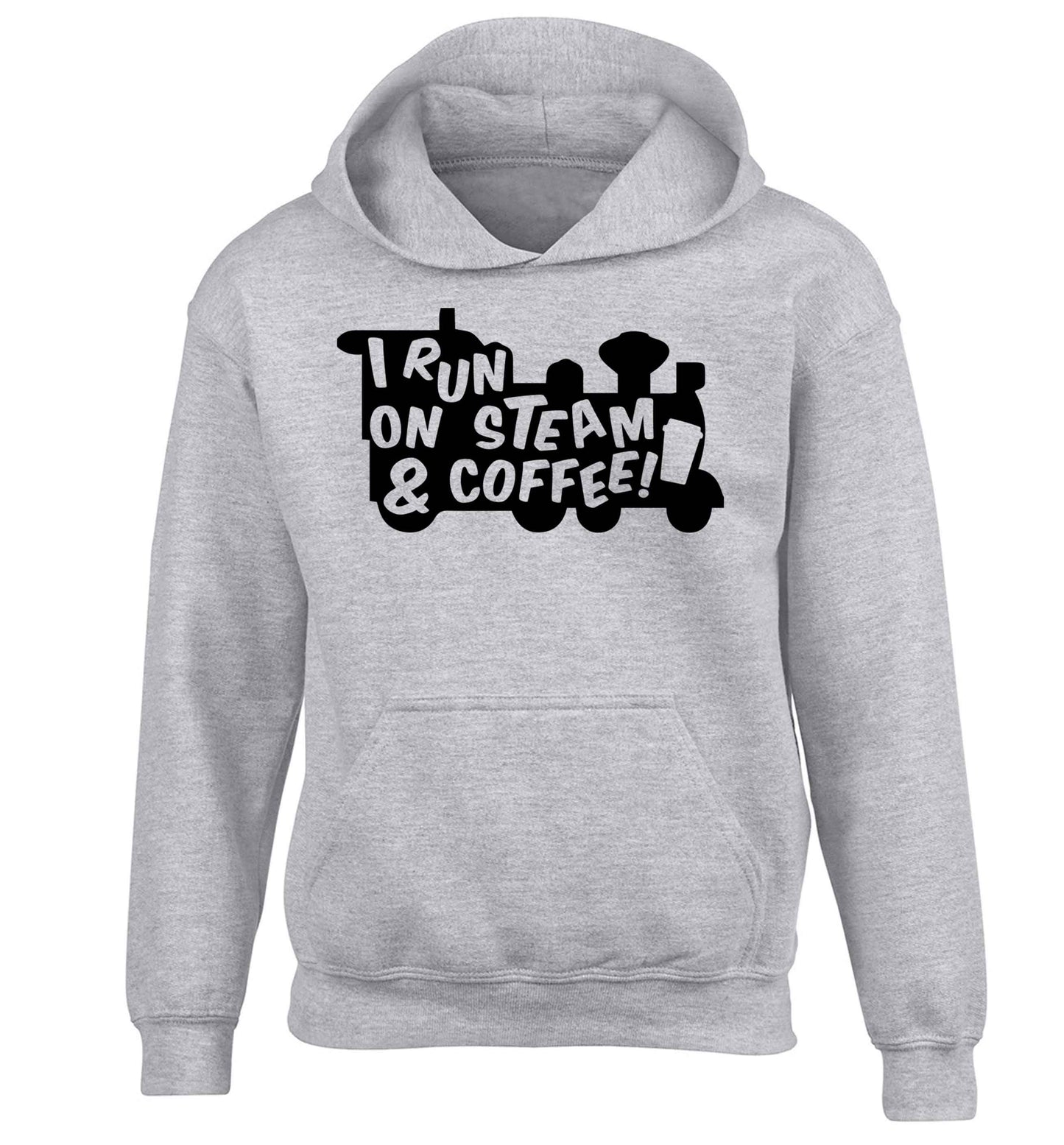 I run on steam and coffee children's grey hoodie 12-13 Years