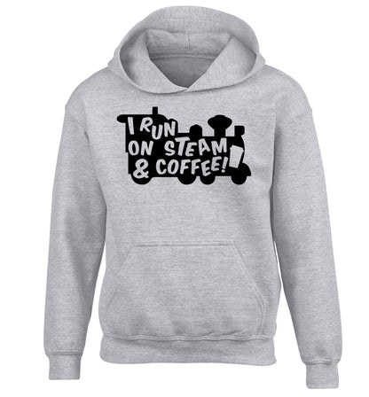 I run on steam and coffee children's grey hoodie 12-13 Years