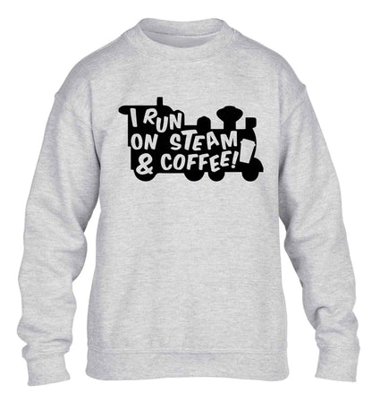 I run on steam and coffee children's grey sweater 12-13 Years
