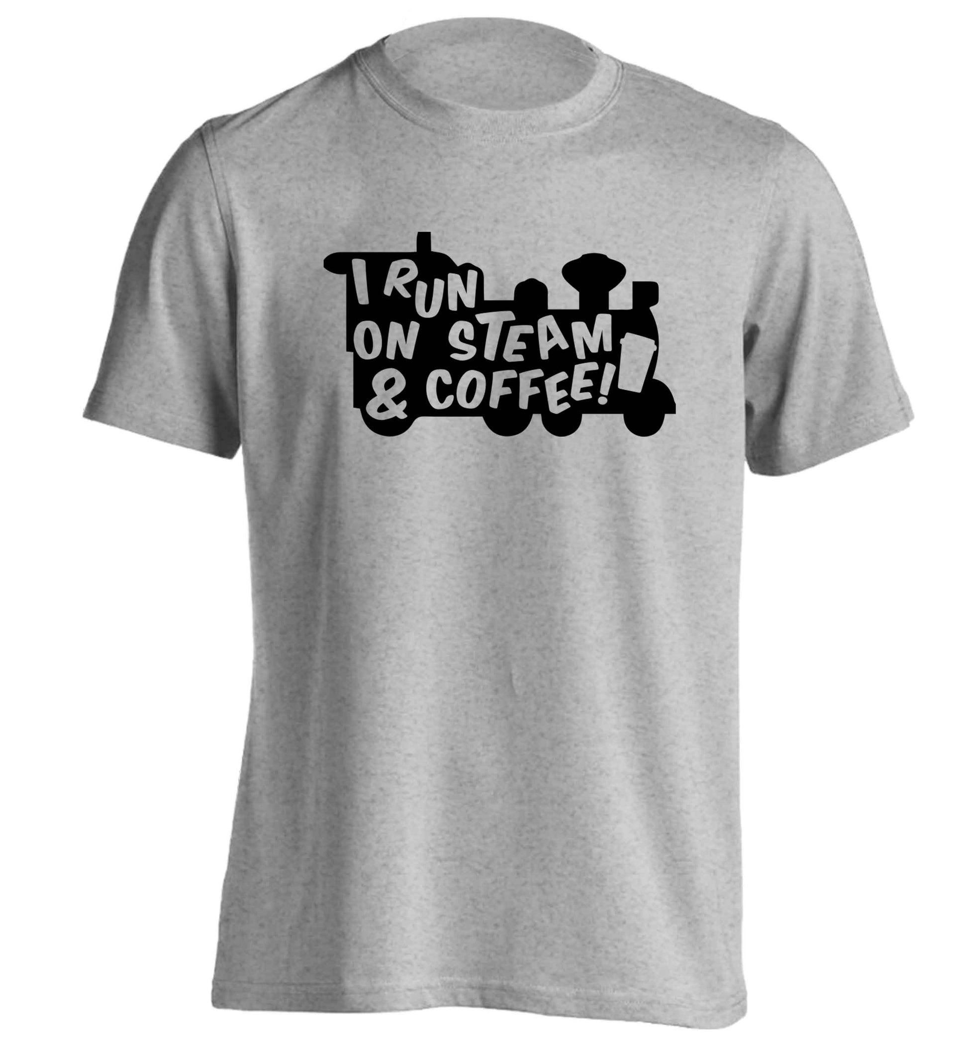 I run on steam and coffee adults unisex grey Tshirt 2XL