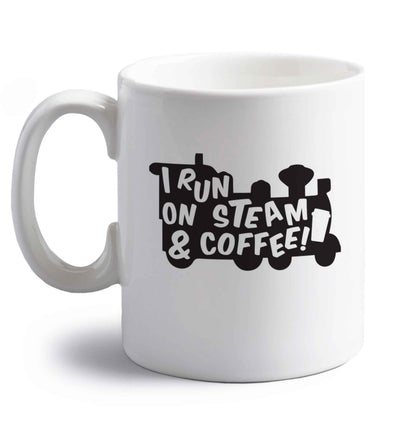 I run on steam and coffee right handed white ceramic mug 