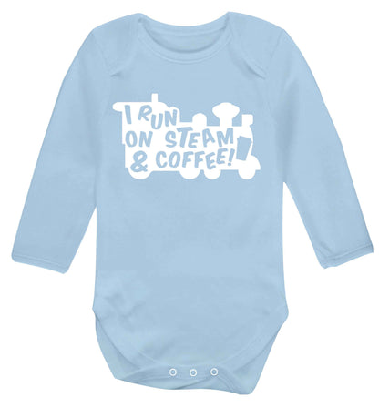 I run on steam and coffee Baby Vest long sleeved pale blue 6-12 months