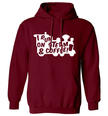 I run on steam and coffee adults unisex maroon hoodie 2XL