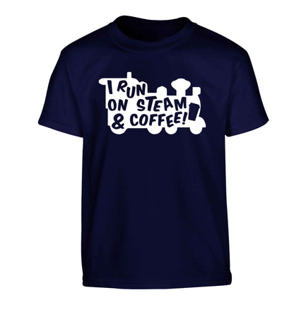 I run on steam and coffee Children's navy Tshirt 12-13 Years