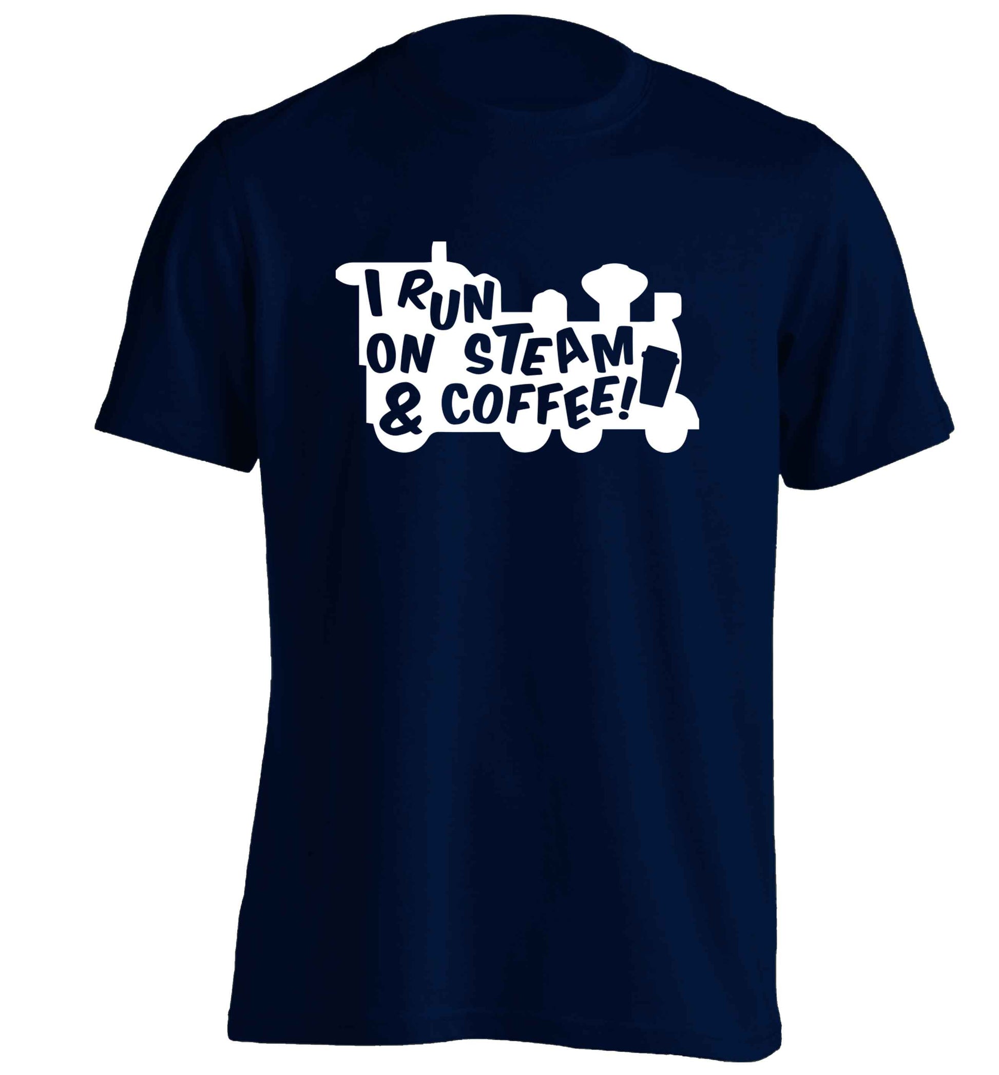 I run on steam and coffee adults unisex navy Tshirt 2XL