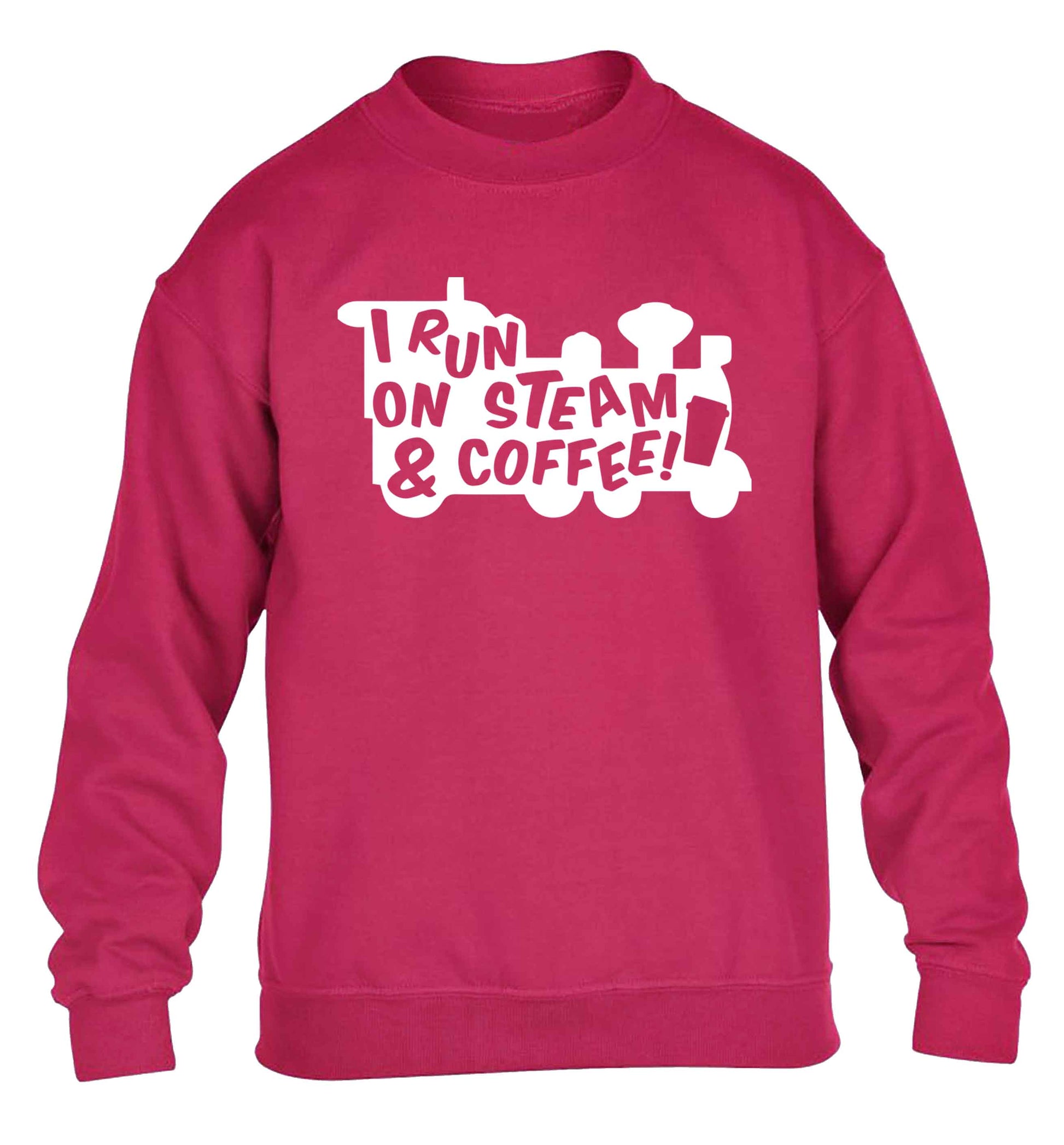 I run on steam and coffee children's pink sweater 12-13 Years