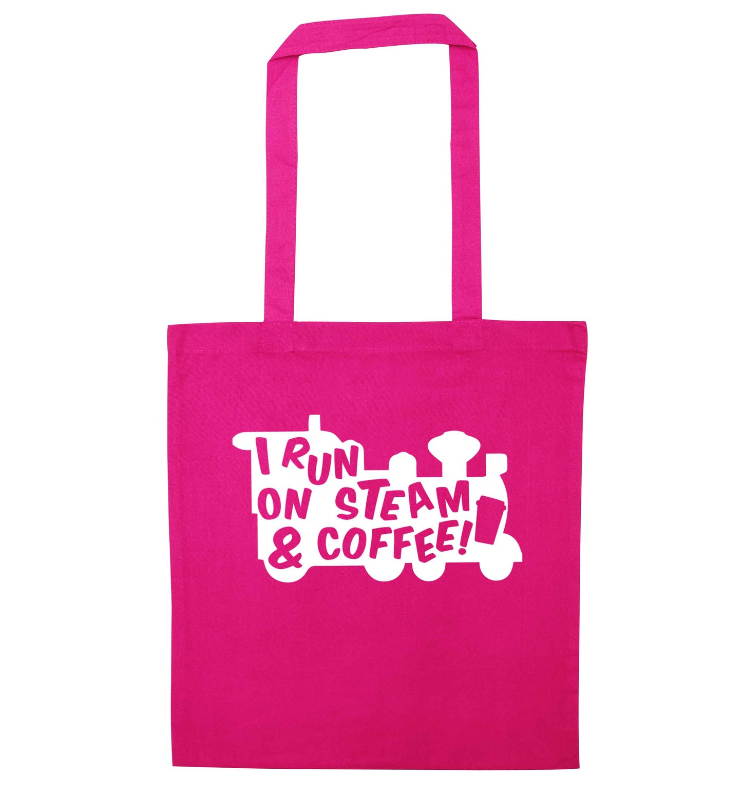 I run on steam and coffee pink tote bag