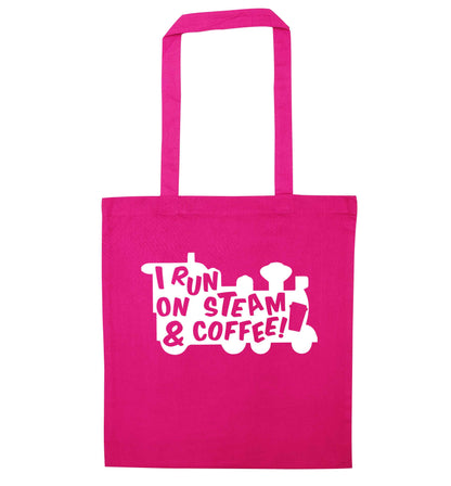 I run on steam and coffee pink tote bag