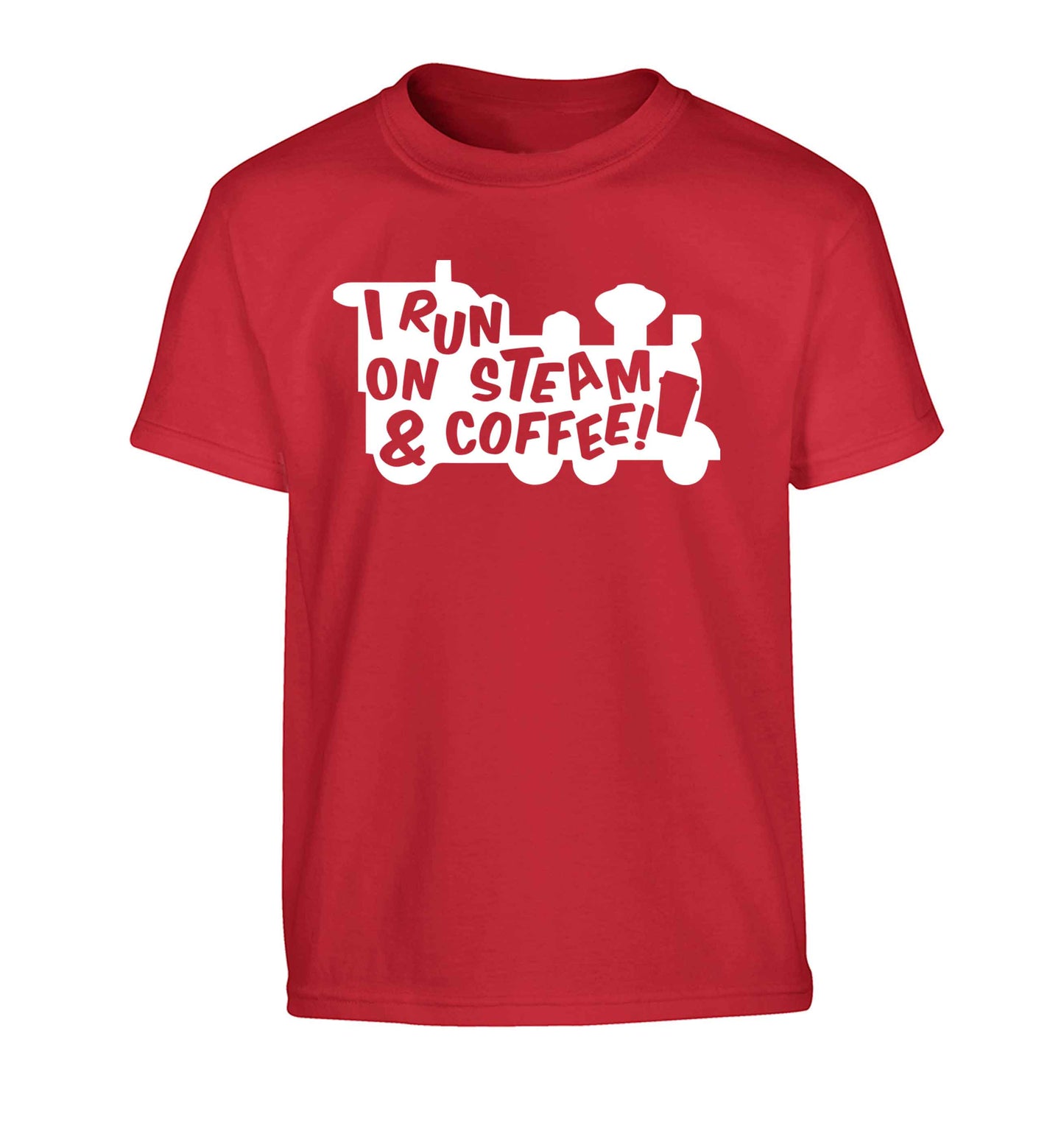 I run on steam and coffee Children's red Tshirt 12-13 Years