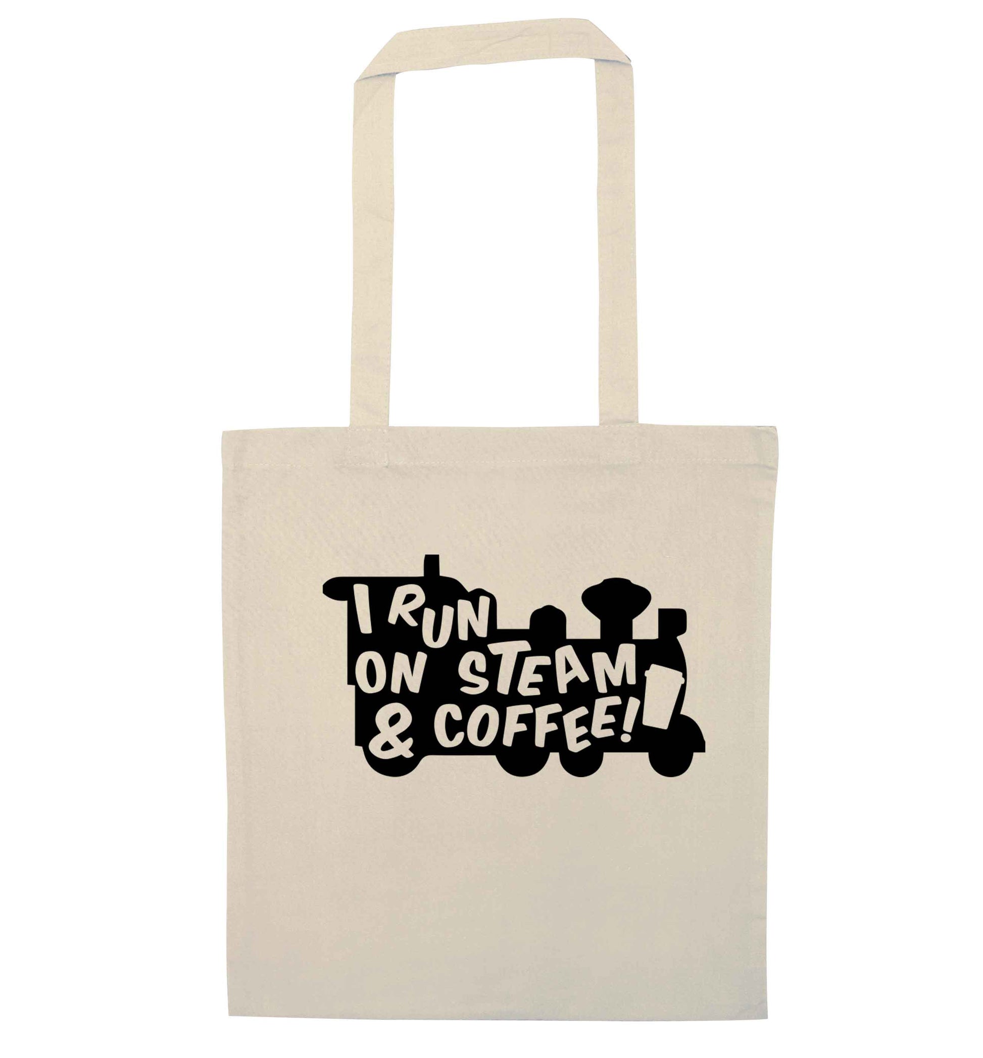 I run on steam and coffee natural tote bag