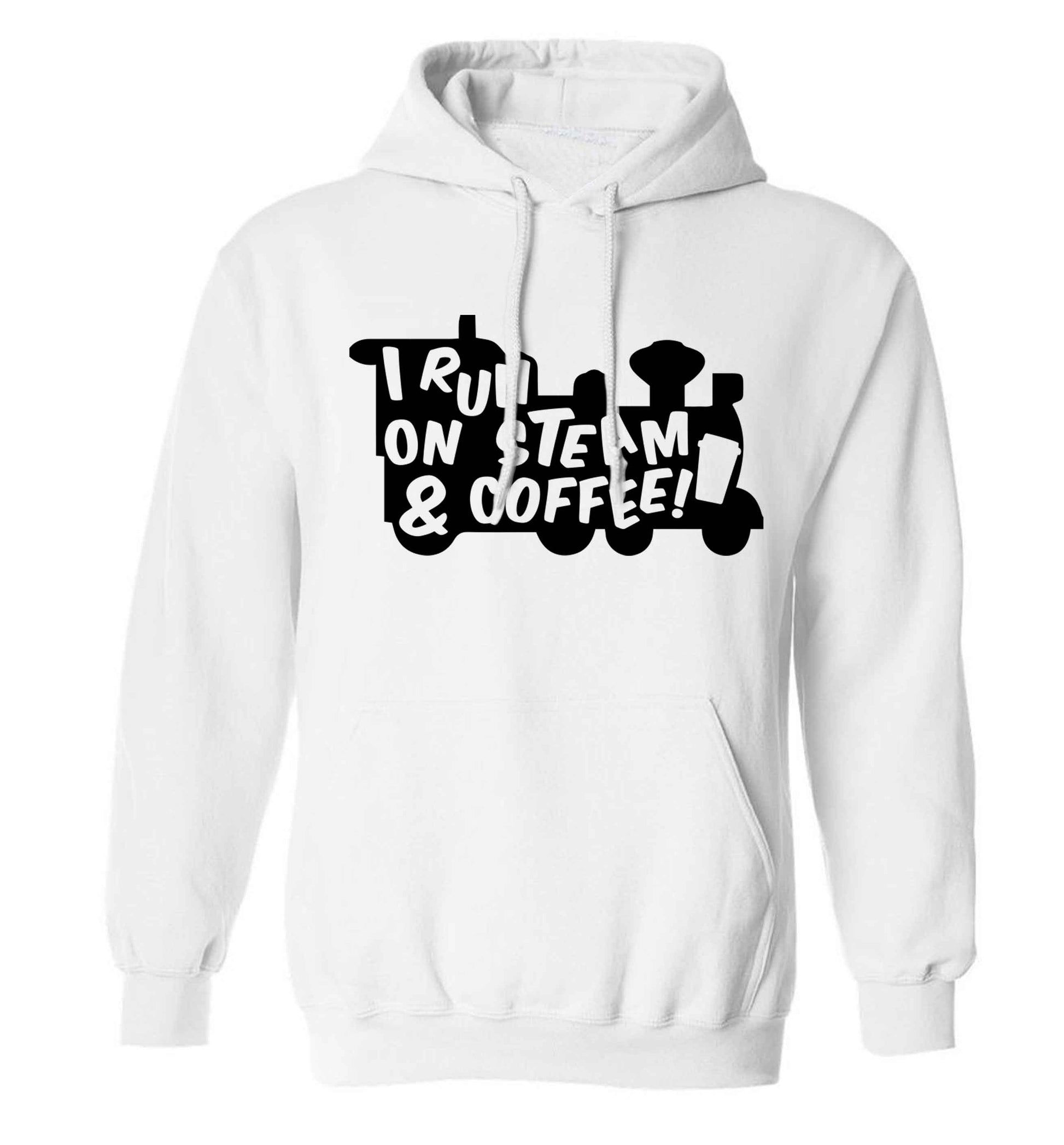 I run on steam and coffee adults unisex white hoodie 2XL