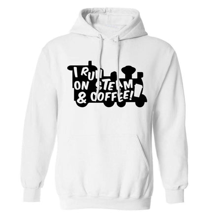 I run on steam and coffee adults unisex white hoodie 2XL